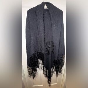 Vintage Giorgio Armani Le Collezioni Black Silk Jacquard Scarf wTassels 50 x 55